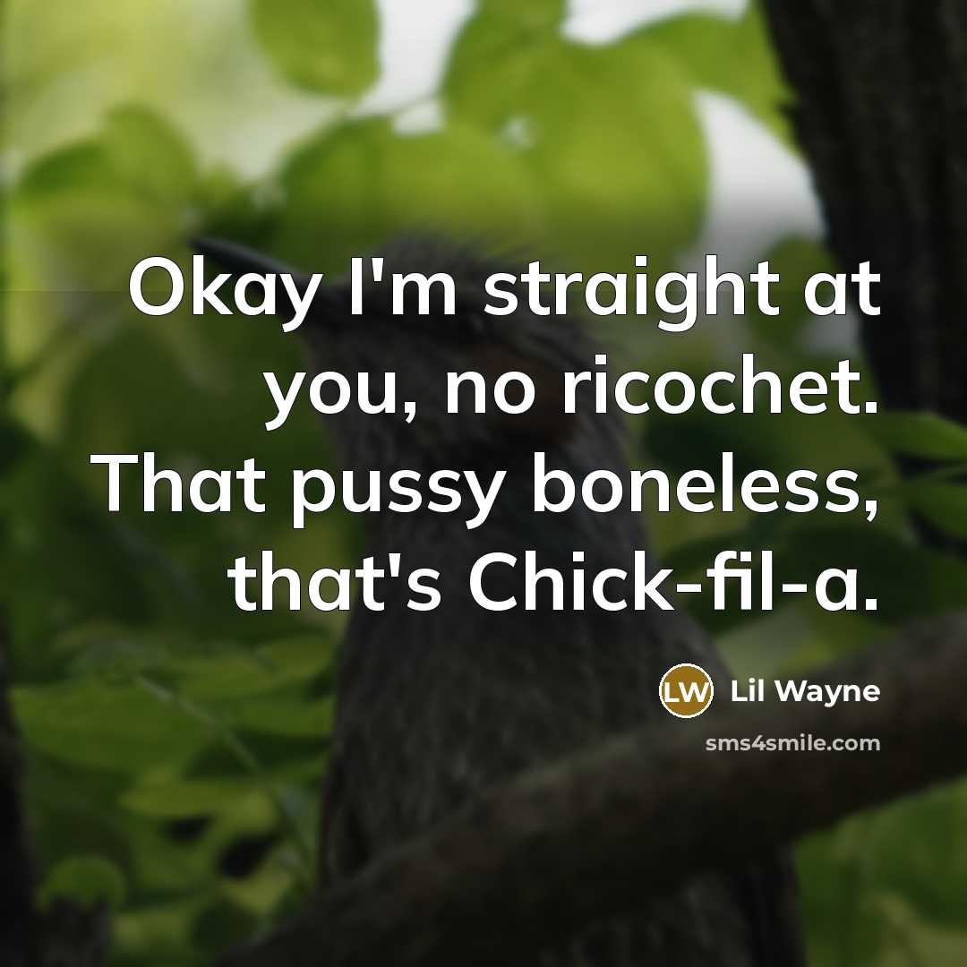 “Okay I'm straight at you, no ricochet. That pussy boneless, that's Chick-fil-a.” quote by Lil Wayne