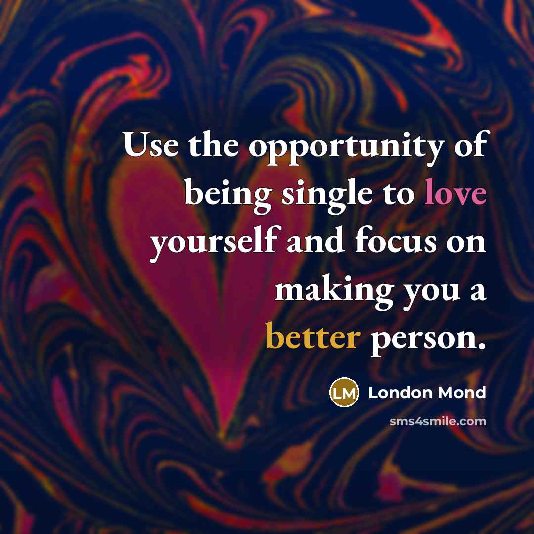 “Use the opportunity of being single to love yourself and…” quote by London Mond
