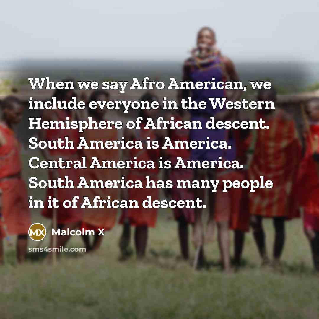 “When we say Afro American, we include everyone in the Western Hemisphere of African descent. South America is America. Central America is America. South America has many people in it of African descent.” quote by Malcolm X