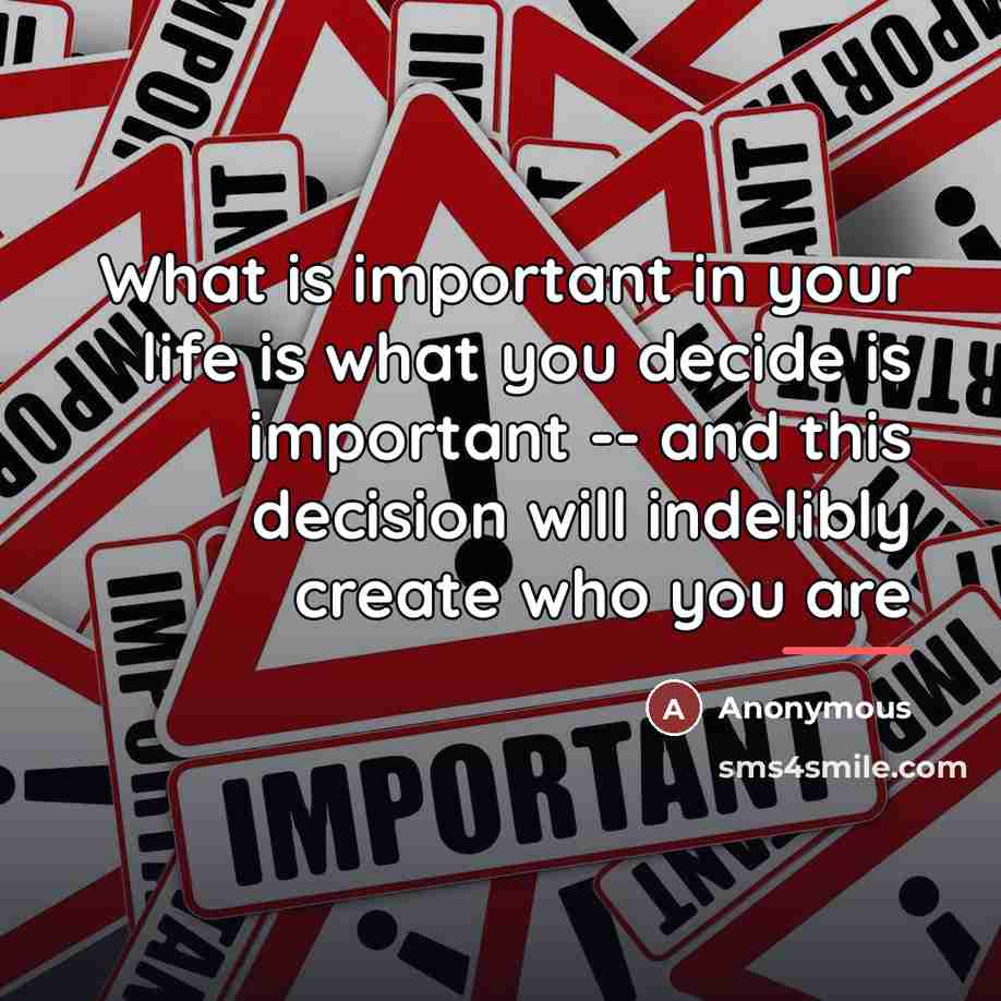 “What is important in your life is what you decide…” quote by Anonymous