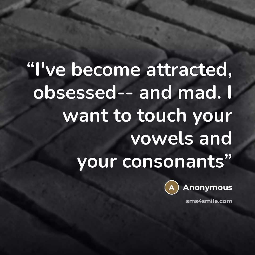 “I've become attracted, obsessed-- and mad. I want to touch your vowels and your consonants” quote by Anonymous
