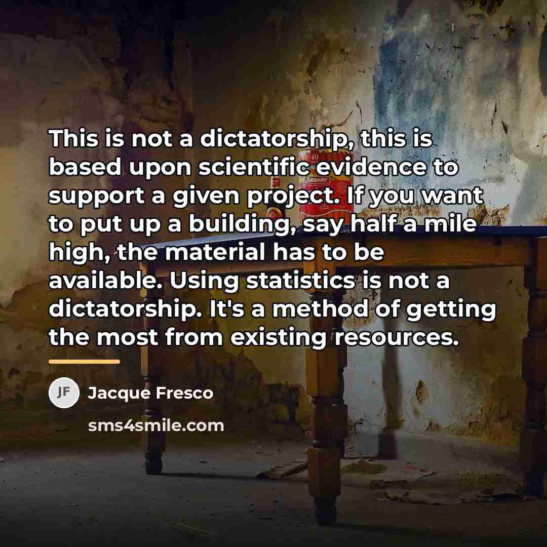 “This is not a dictatorship, this is based upon scientific…” quote by Jacque Fresco