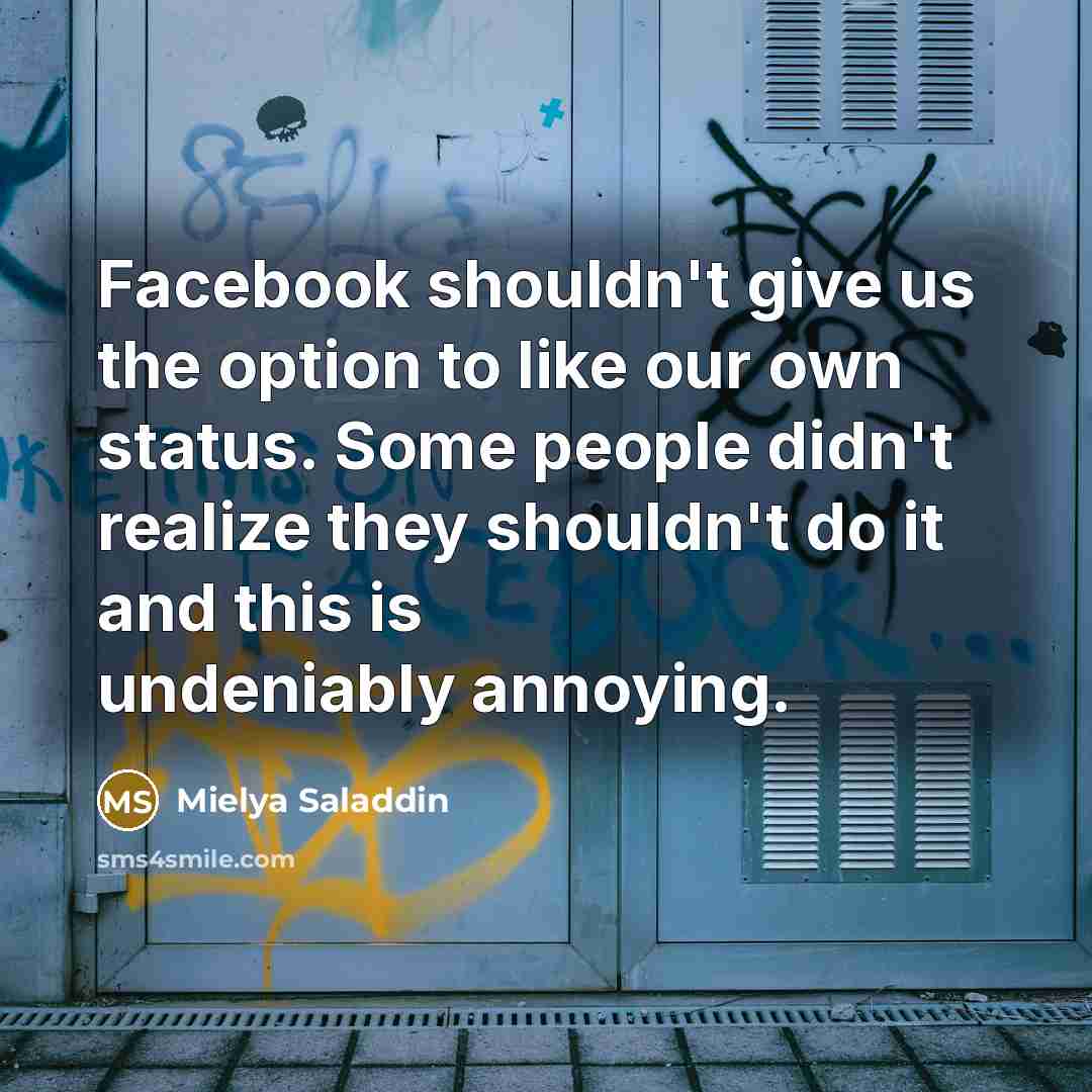 “Facebook shouldn't give us the option to like our own…” quote by Mielya Saladdin