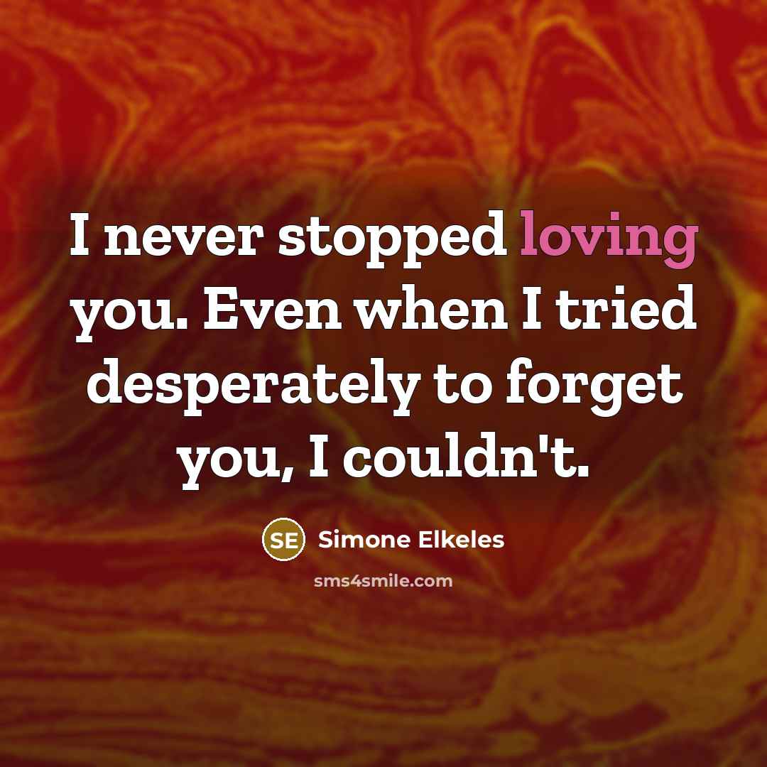 “I never stopped loving you. Even when I tried desperately…” quote by Simone Elkeles