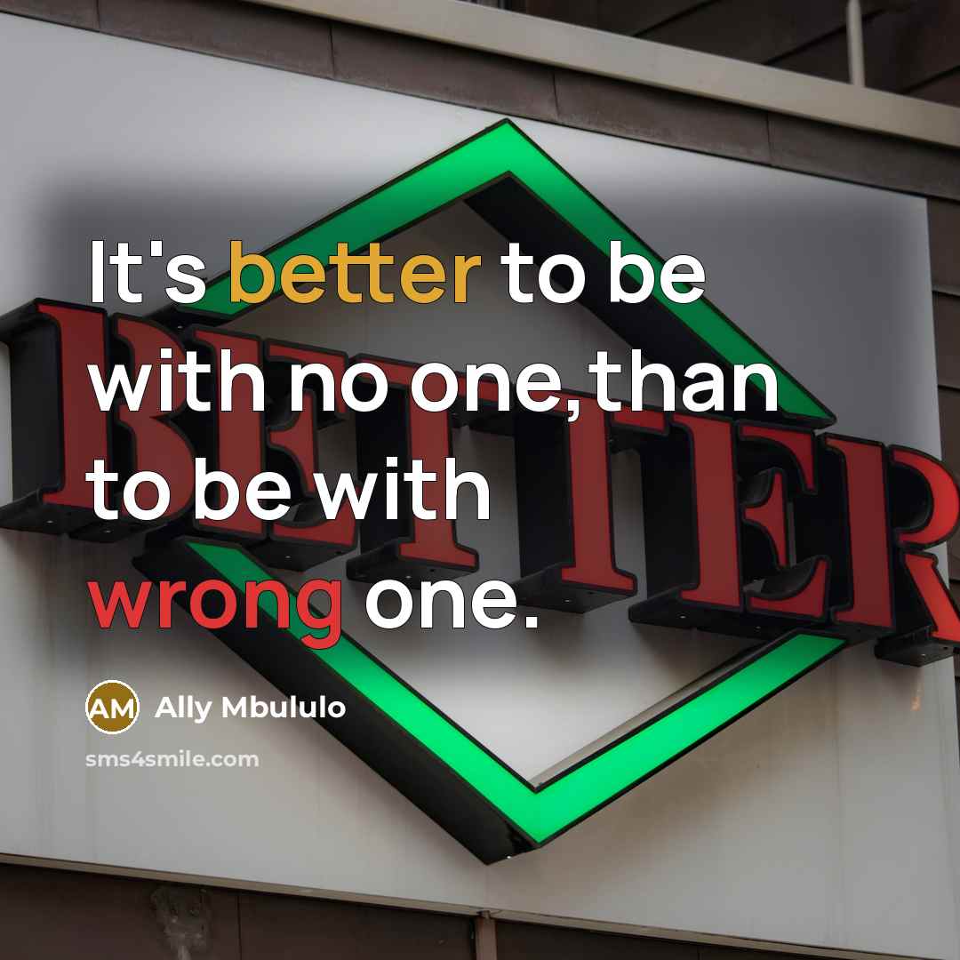 “It's better to be with no one,than to be with wrong one.” quote by Ally Mbululo