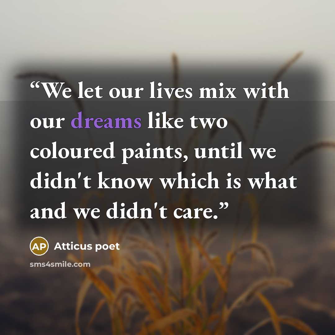 “We let our lives mix with our dreams like two coloured paints, until we didn't know which is what and we didn't care.” quote by Atticus poet