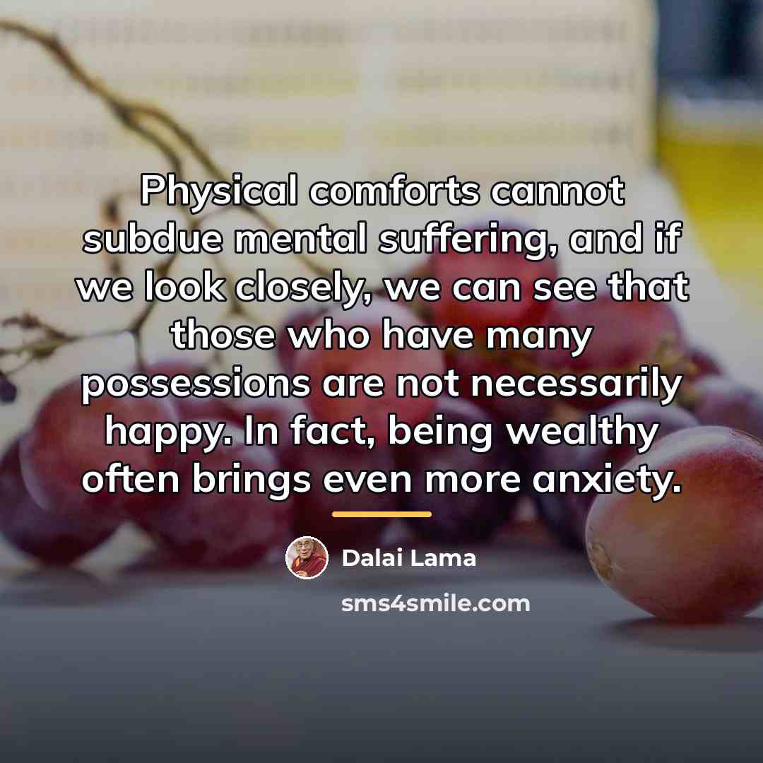 “Physical comforts cannot subdue mental suffering, and if we look…” quote by Dalai Lama
