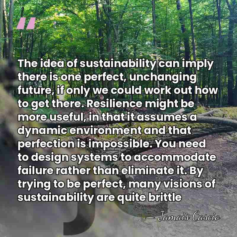 The idea of sustainability can imply there is one perfect, unchanging future,&hellip; - Jamais Cascio