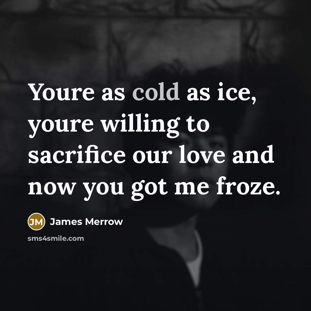 “Youre as cold as ice, youre willing to sacrifice our…” quote by James Merrow