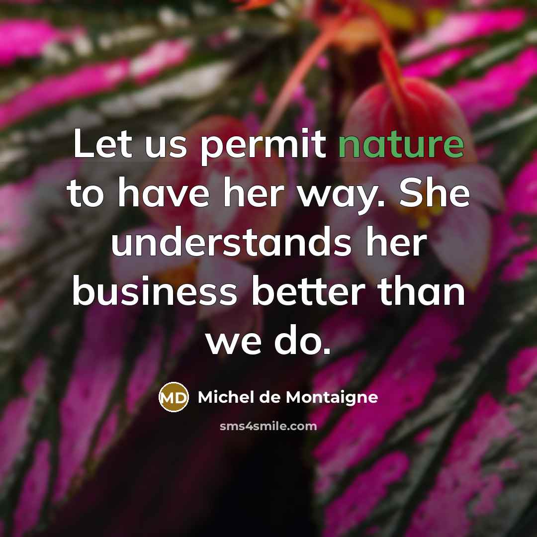 “Let us permit nature to have her way. She understands…” quote by Michel de Montaigne