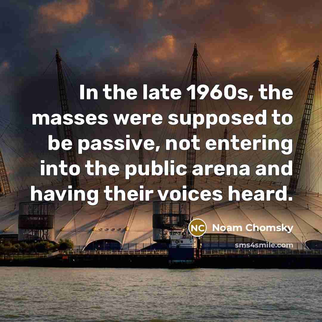 “In the late 1960s, the masses were supposed to be passive, not entering into the public arena and having their voices heard.” quote by Noam Chomsky