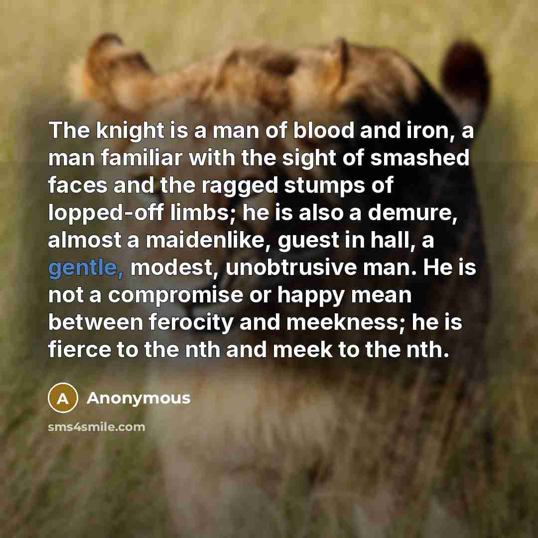 “The knight is a man of blood and iron, a…” quote by Anonymous
