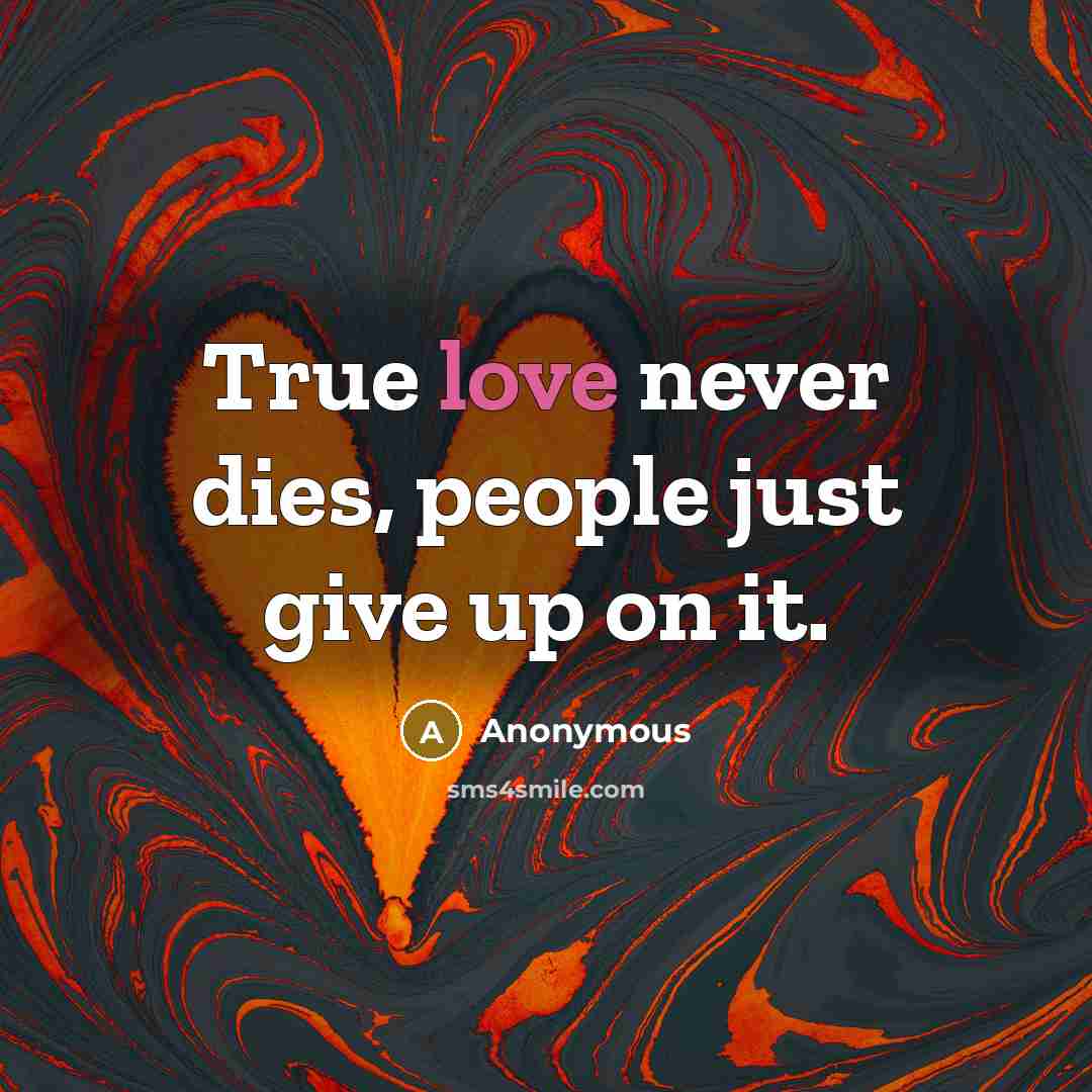 “True love never dies, people just give up on it.…” quote by Anonymous