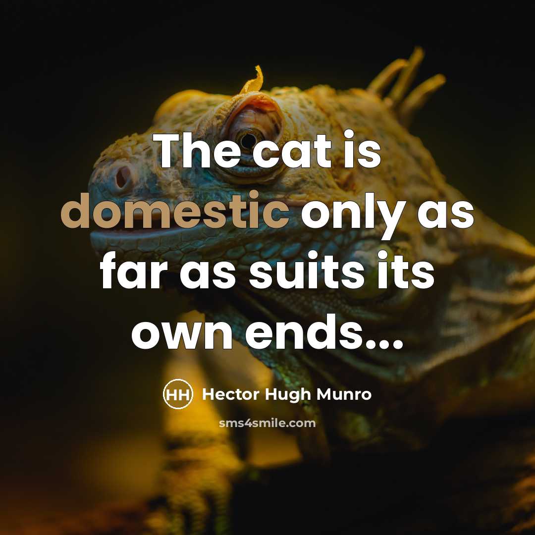 “The cat is domestic only as far as suits its…” quote by Hector Hugh Munro