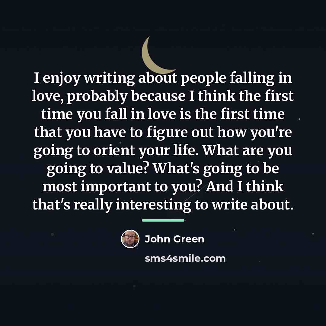 “I enjoy writing about people falling in love, probably because…” quote by John Green