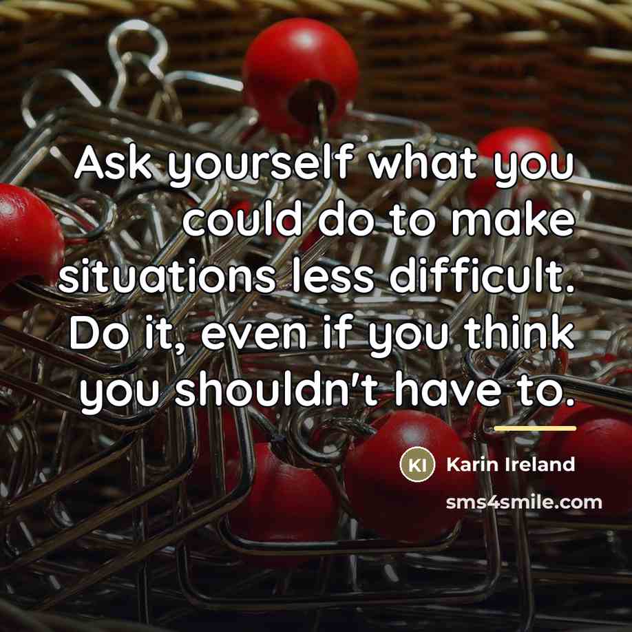 “Ask yourself what you could do to make situations less…” quote by Karin Ireland