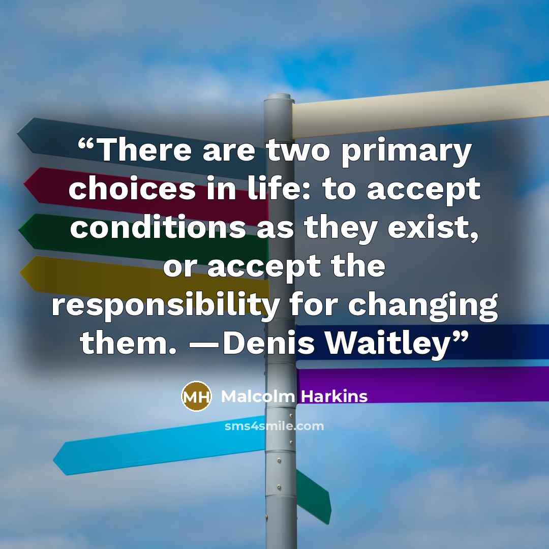 “There are two primary choices in life: to accept conditions as they exist, or accept the responsibility for changing them. —Denis Waitley” quote by Malcolm Harkins
