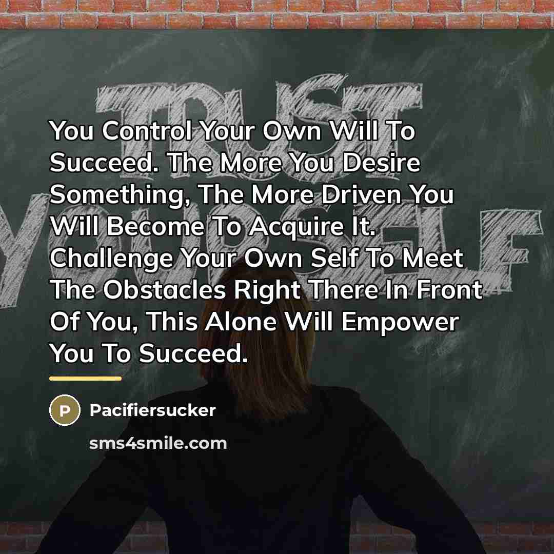 “You Control Your Own Will To Succeed. The More You…” quote by Pacifiersucker