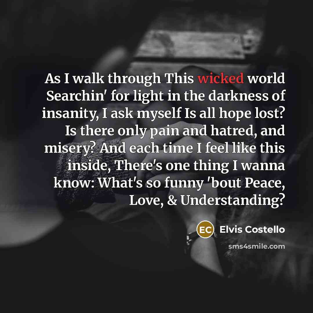 “As I walk through This wicked world Searchin' for light…” quote by Elvis Costello