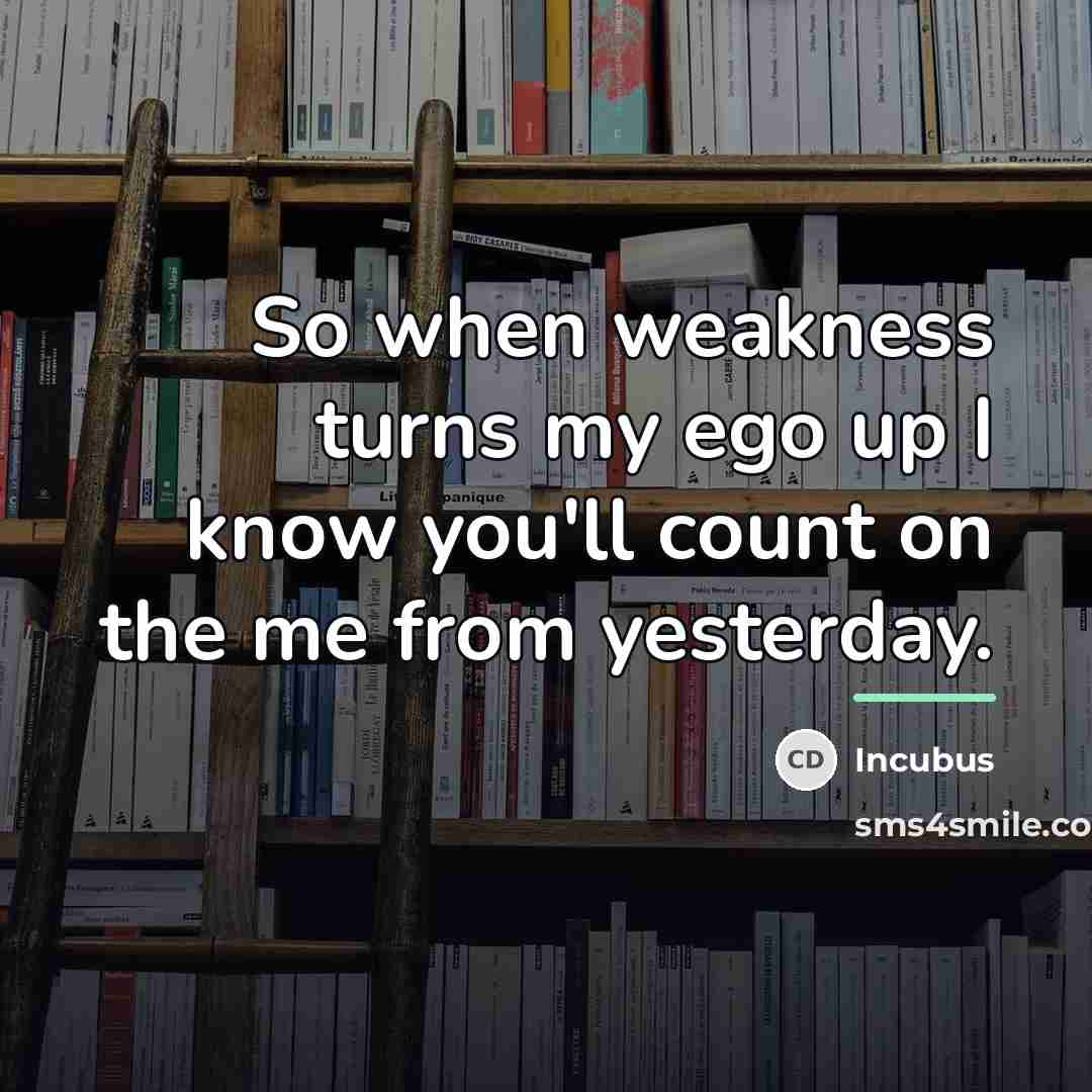 “So when weakness turns my ego up I know you'll…” quote by Incubus