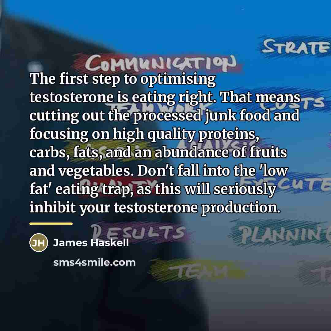 “The first step to optimising testosterone is eating right. That…” quote by James Haskell