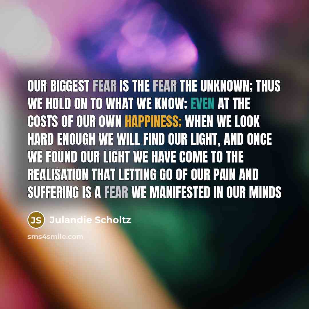“Our biggest fear is the fear the unknown; Thus we…” quote by Julandie Scholtz