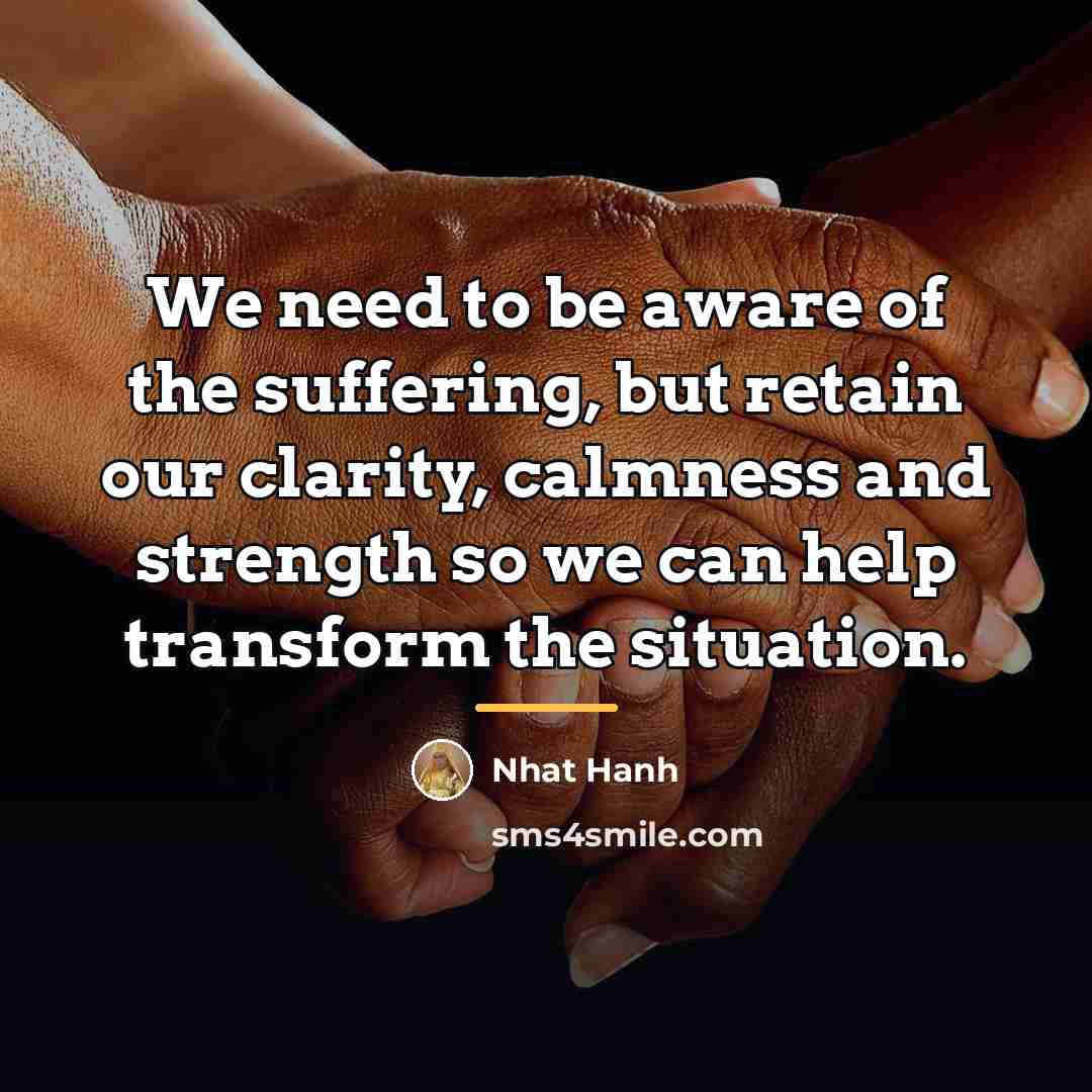 “We need to be aware of the suffering, but retain…” quote by Nhat Hanh