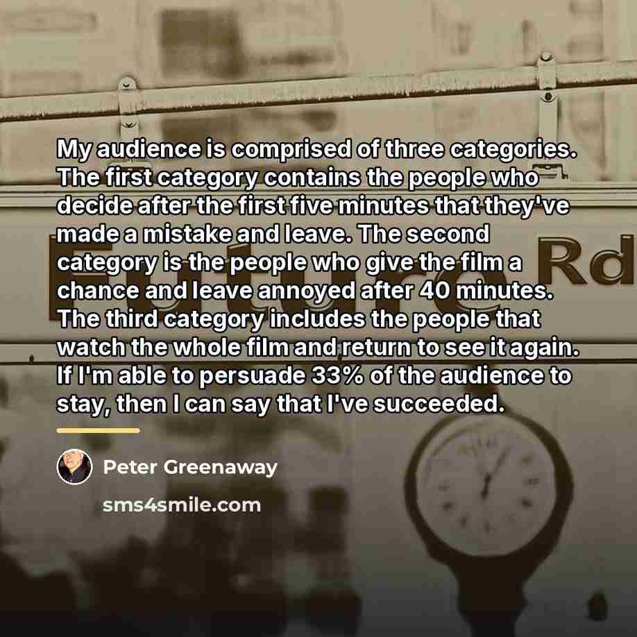 “My audience is comprised of three categories. The first category…” quote by Peter Greenaway