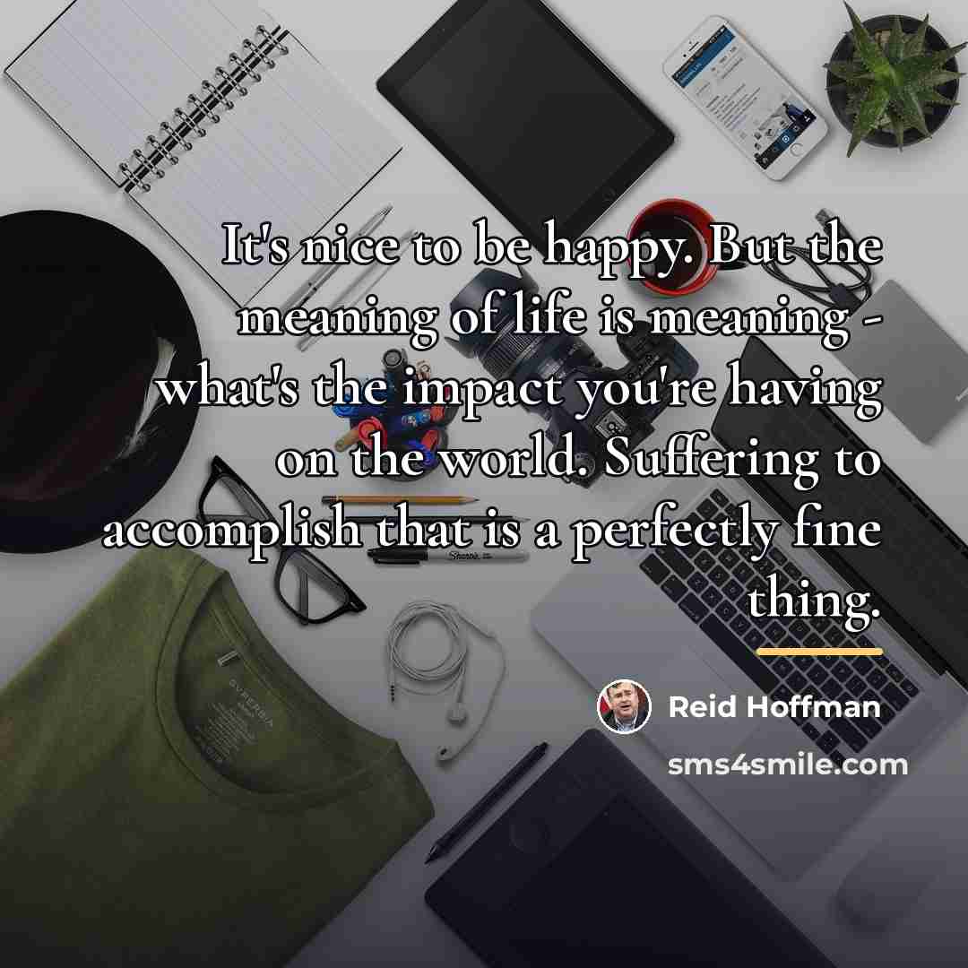 “It's nice to be happy. But the meaning of life…” quote by Reid Hoffman