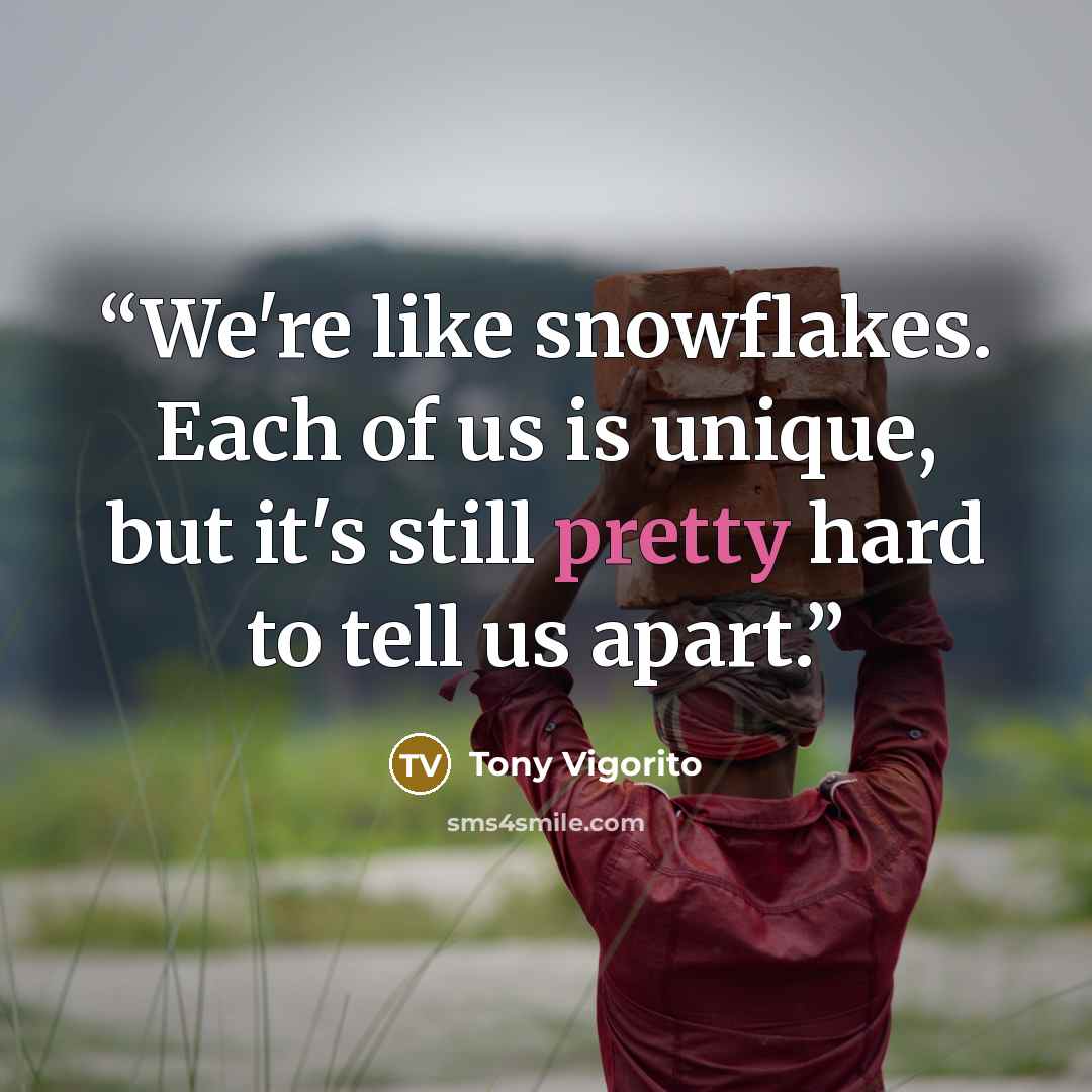 “We're like snowflakes. Each of us is unique, but it's still pretty hard to tell us apart.” quote by Tony Vigorito