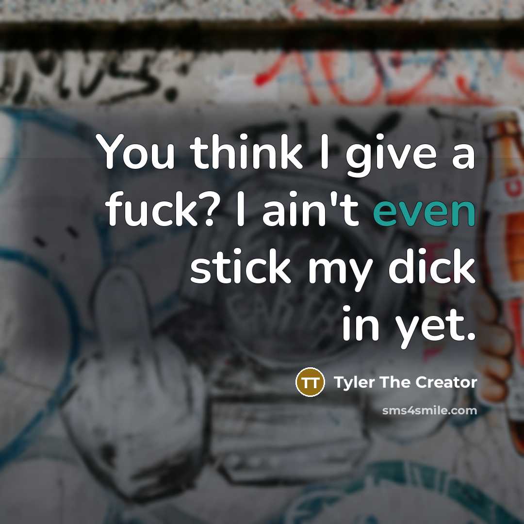 “You think I give a fuck? I ain't even stick my dick in yet.” quote by Tyler The Creator
