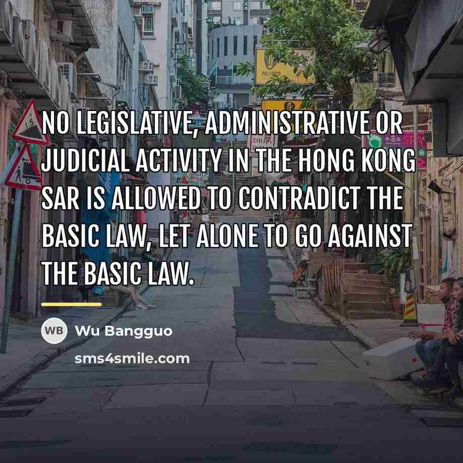 “No legislative, administrative or judicial activity in the Hong Kong…” quote by Wu Bangguo