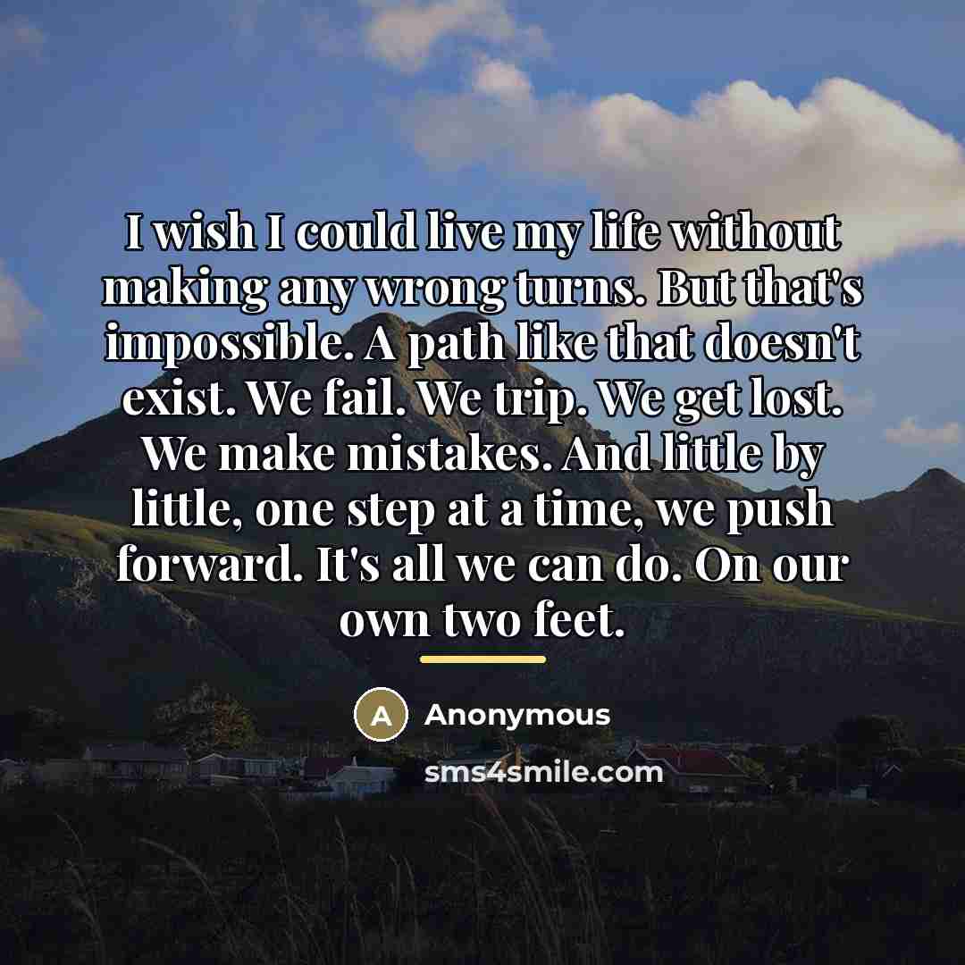“I wish I could live my life without making any…” quote by Anonymous