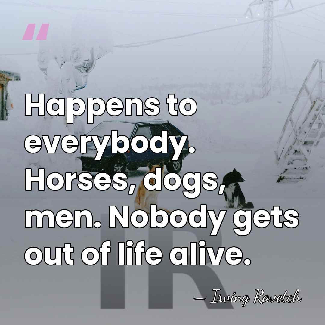 Happens to everybody. Horses, dogs, men. Nobody gets out of life alive. - Irving Ravetch