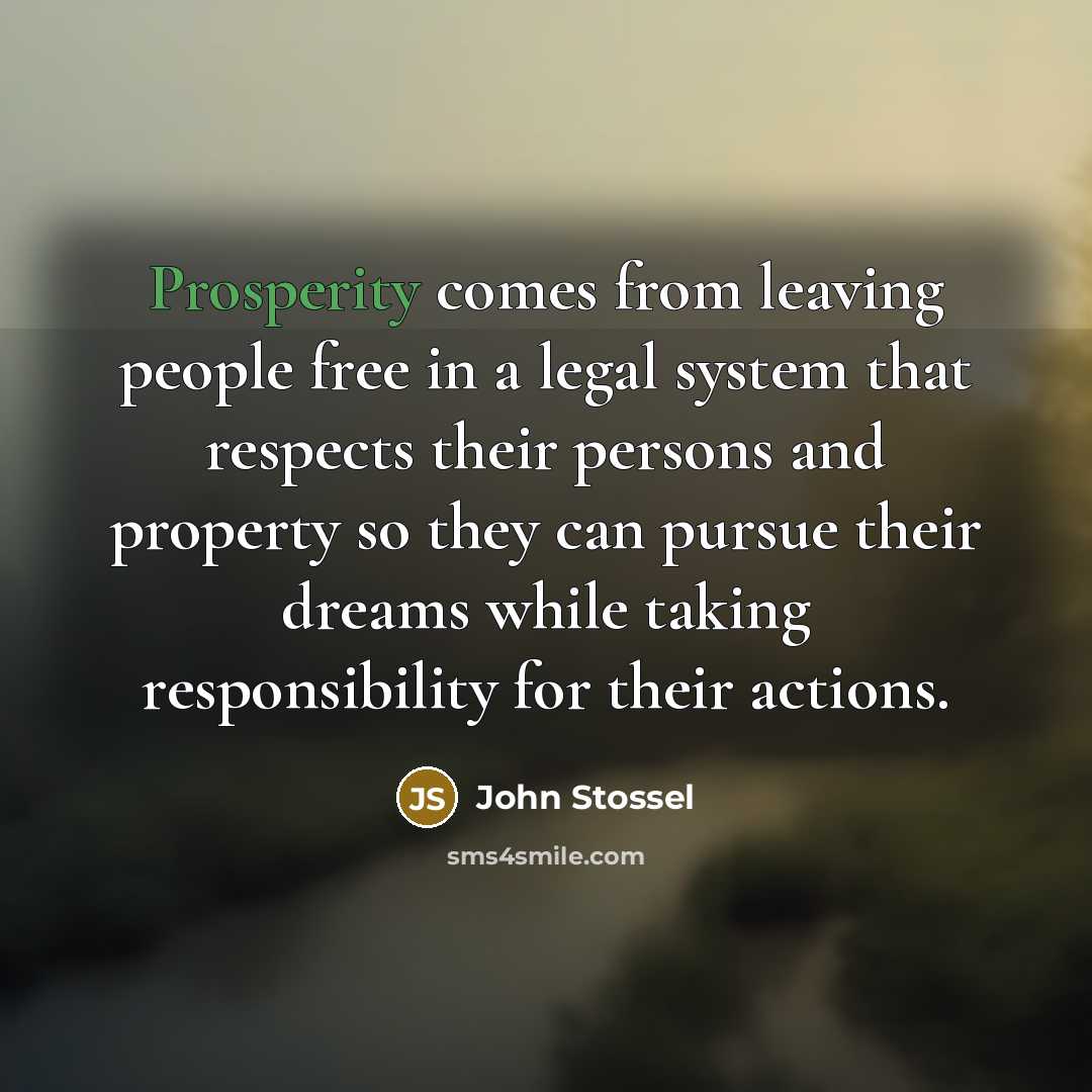 “Prosperity comes from leaving people free in a legal system…” quote by John Stossel