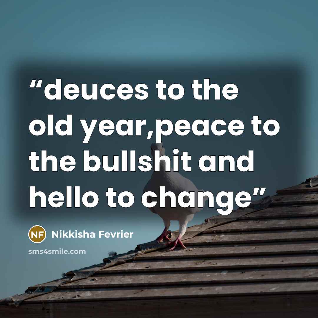 “deuces to the old year,peace to the bullshit and hello to change” quote by Nikkisha Fevrier