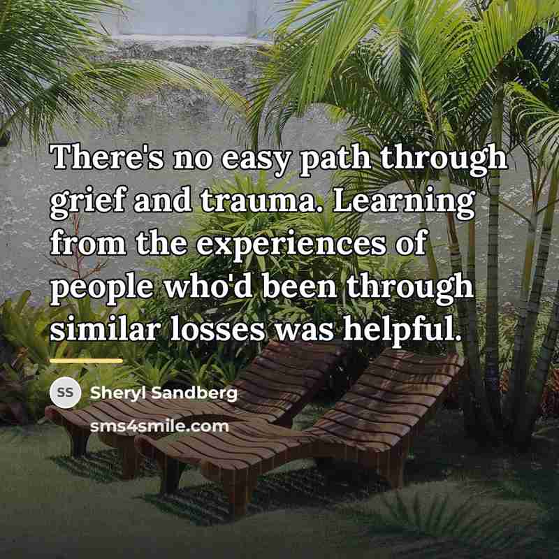 “There's no easy path through grief and trauma. Learning from…” quote by Sheryl Sandberg