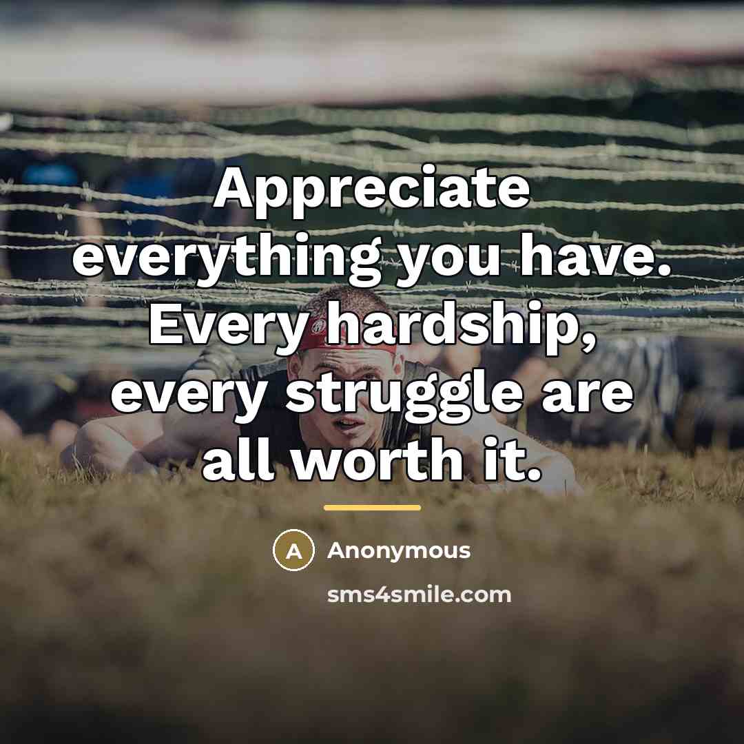 “Appreciate everything you have. Every hardship, every struggle are all…” quote by Anonymous