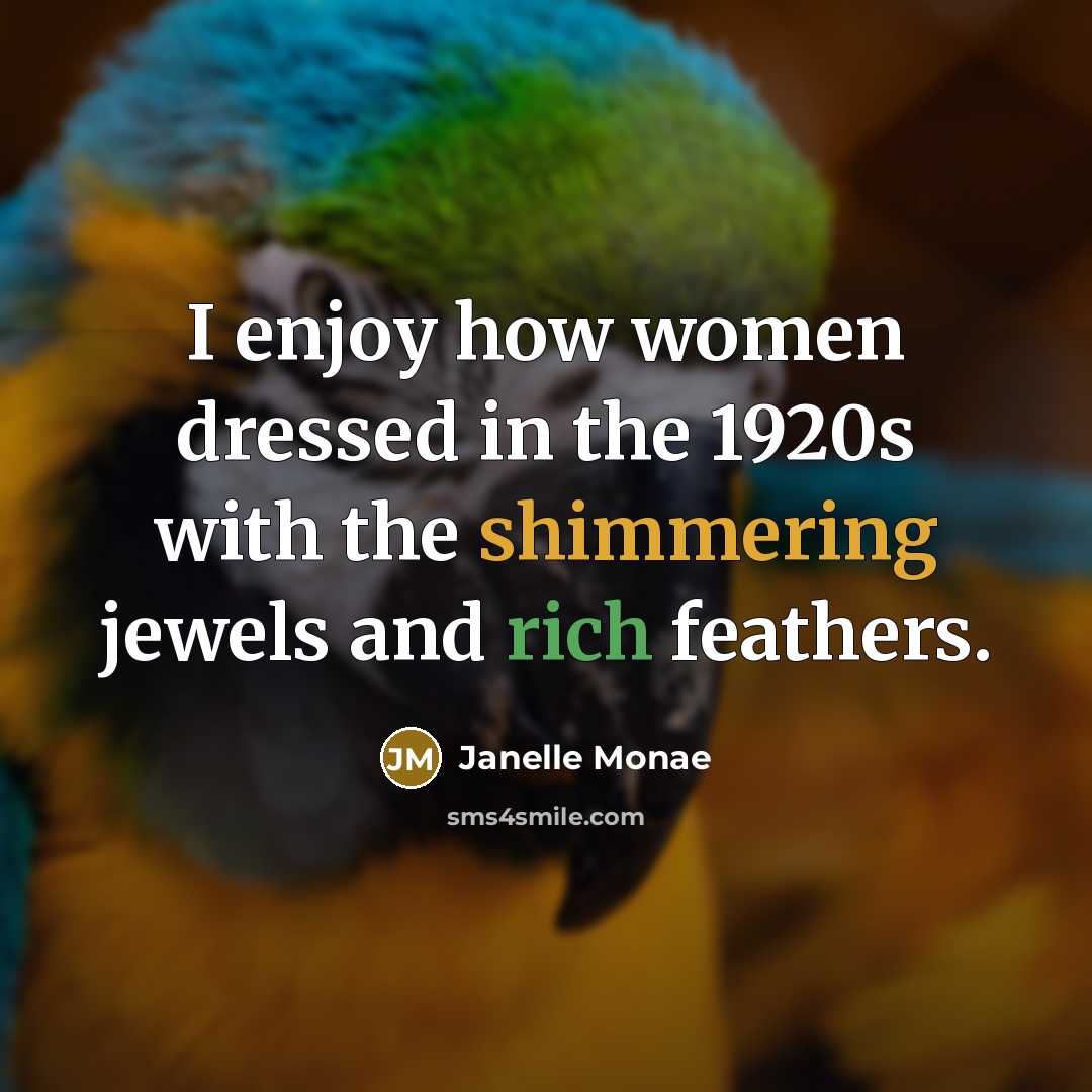 “I enjoy how women dressed in the 1920s with the shimmering jewels and rich feathers.” quote by Janelle Monae