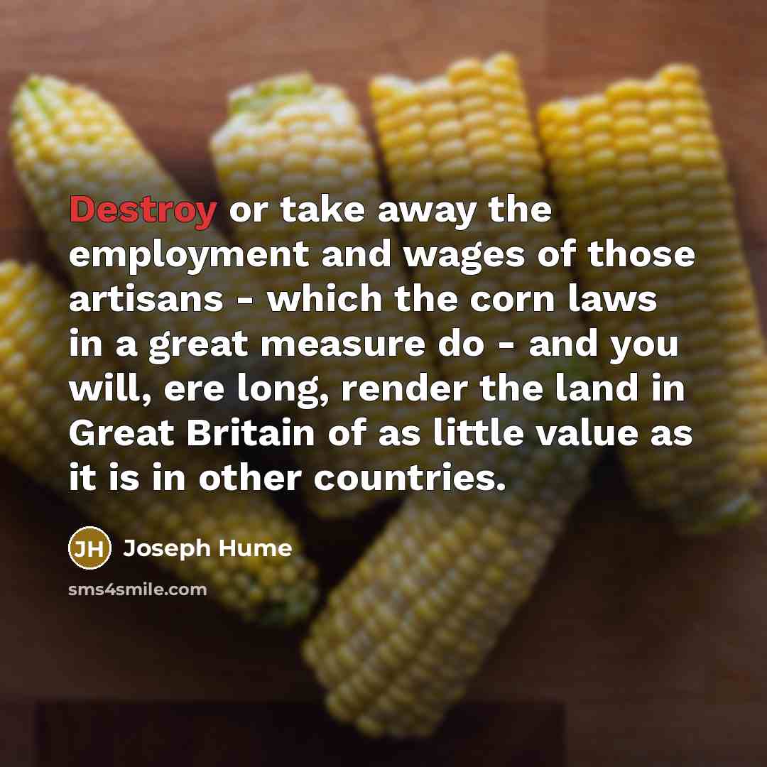 “Destroy or take away the employment and wages of those…” quote by Joseph Hume