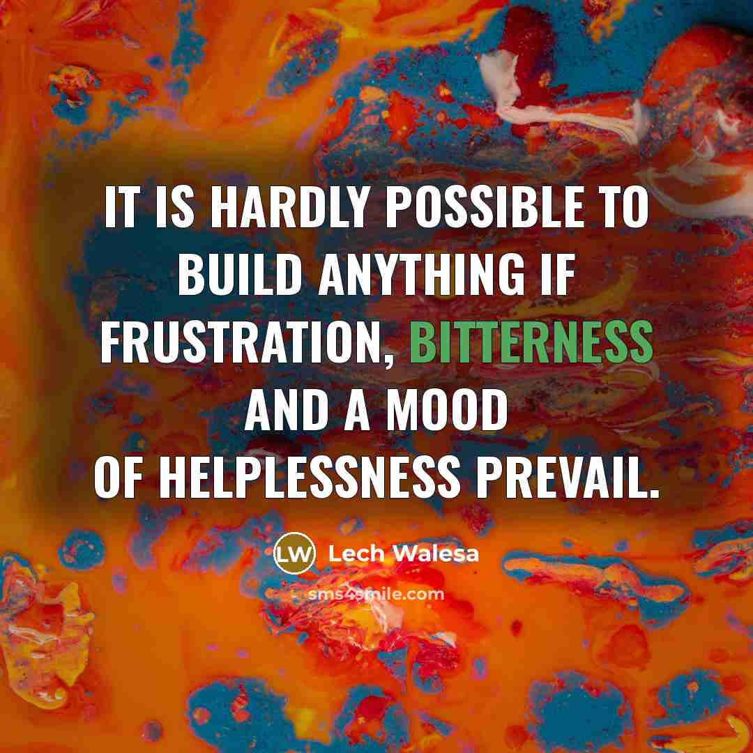 “It is hardly possible to build anything if frustration, bitterness…” quote by Lech Walesa