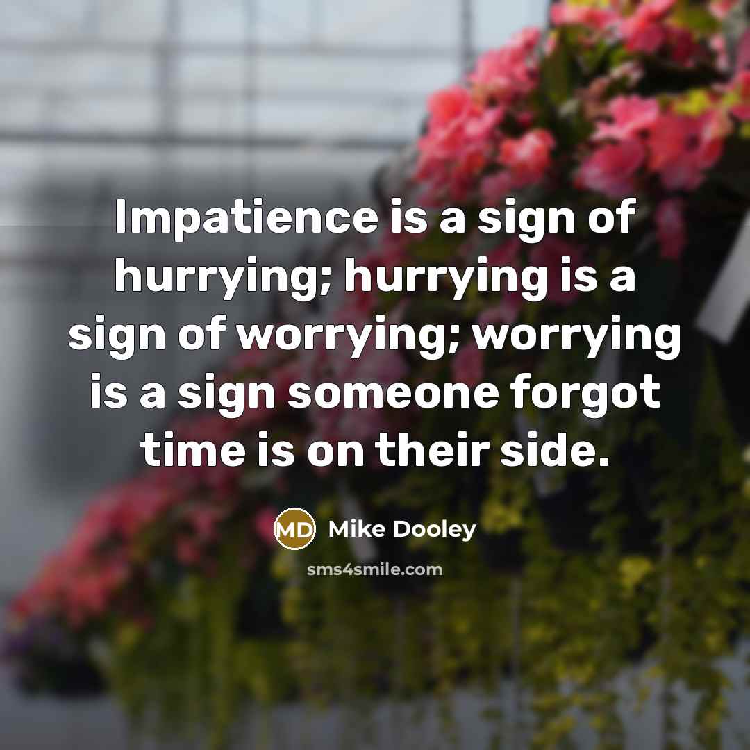 “Impatience is a sign of hurrying; hurrying is a sign…” quote by Mike Dooley