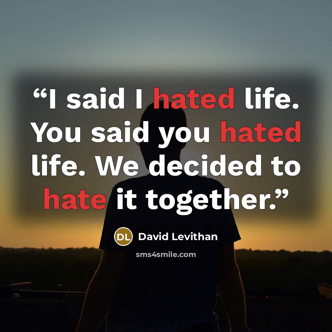 “I said I hated life. You said you hated life. We decided to hate it together.” quote by David Levithan