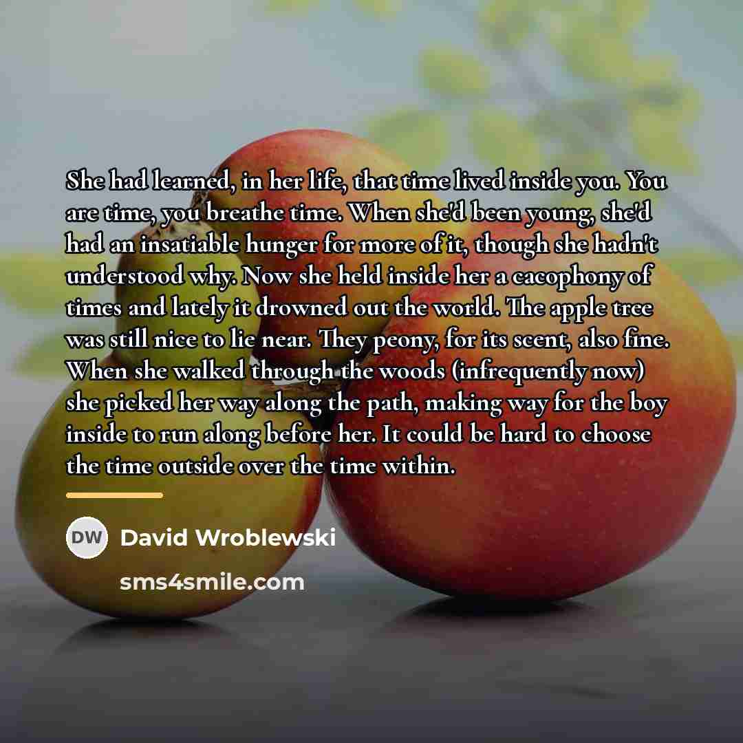 “She had learned, in her life, that time lived inside…” quote by David Wroblewski