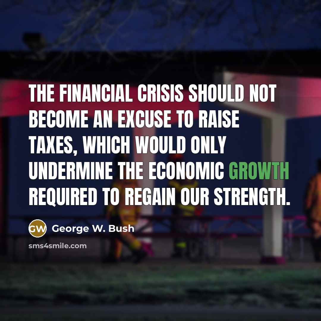 “The financial crisis should not become an excuse to raise…” quote by George W. Bush