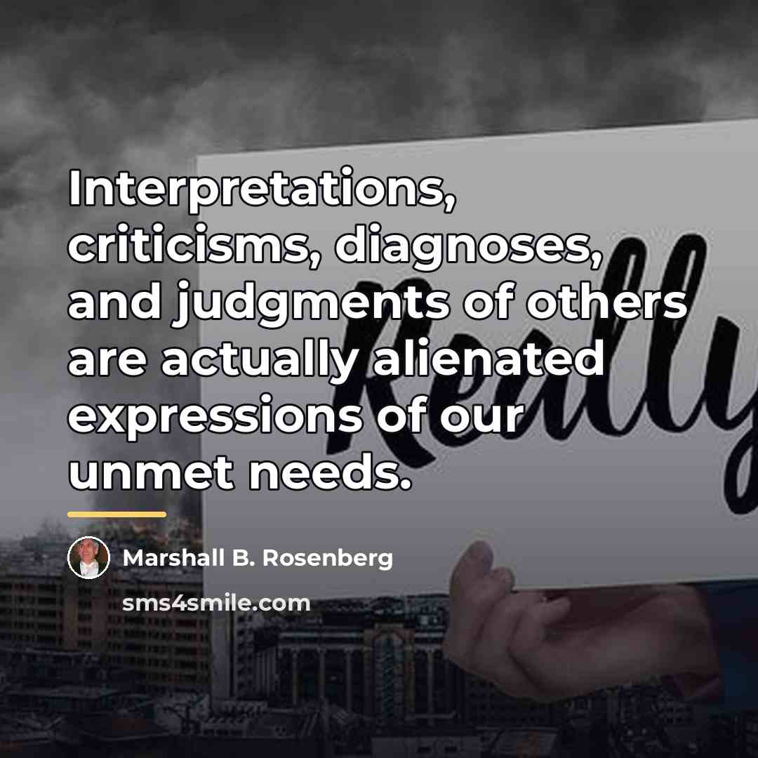 “Interpretations, criticisms, diagnoses, and judgments of others are actually alienated…” quote by Marshall B. Rosenberg