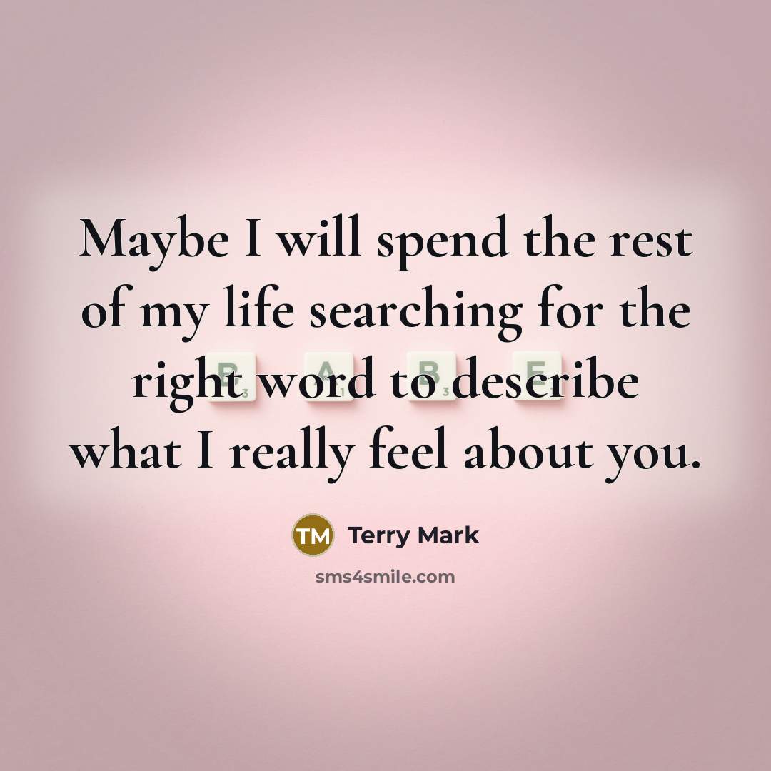 “Maybe I will spend the rest of my life searching for the right word to describe what I really feel about you.” quote by Terry Mark