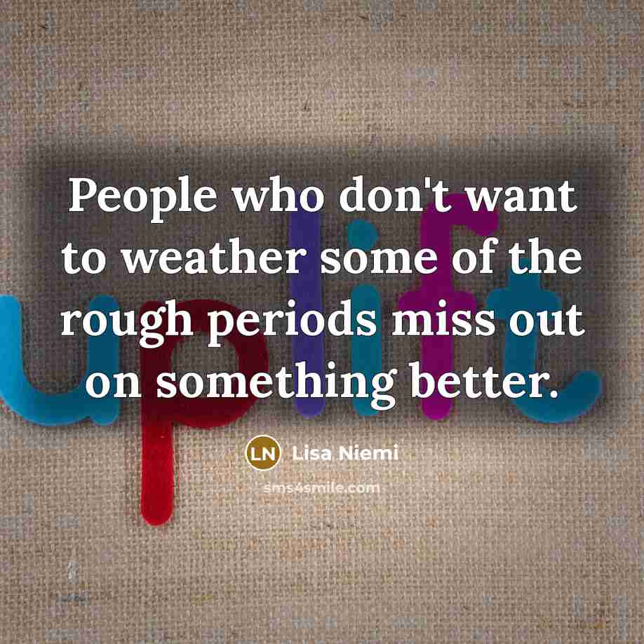 “People who don't want to weather some of the rough periods miss out on something better.” quote by Lisa Niemi