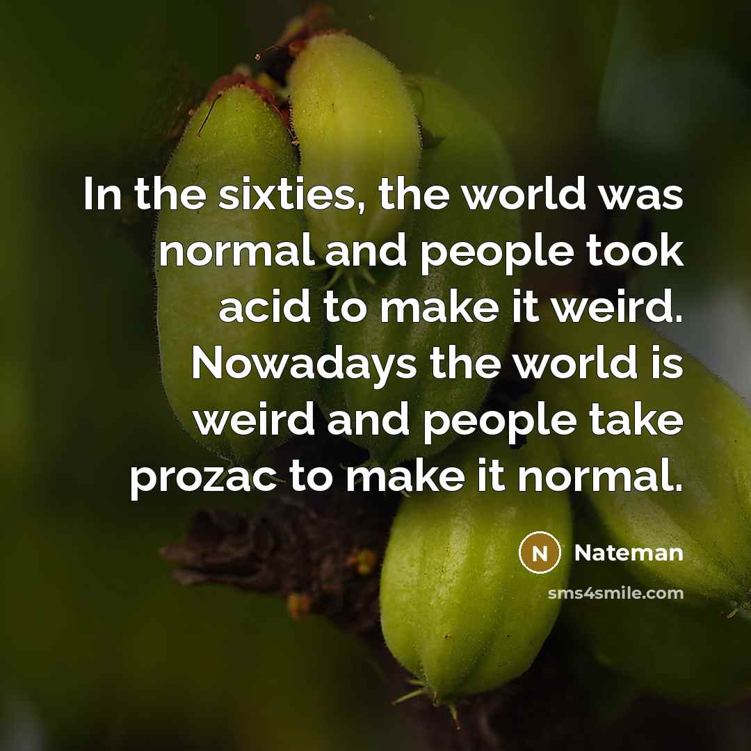 “In the sixties, the world was normal and people took…” quote by Nateman