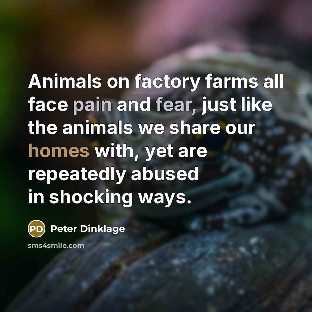“Animals on factory farms all face pain and fear, just like the animals we share our homes with, yet are repeatedly abused in shocking ways.” quote by Peter Dinklage